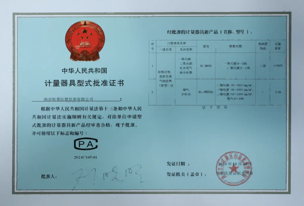西安潤(rùn)萊儀器儀表有限公司順利獲取祝賀我司順利取得計(jì)量器具型式批準(zhǔn)證書！
